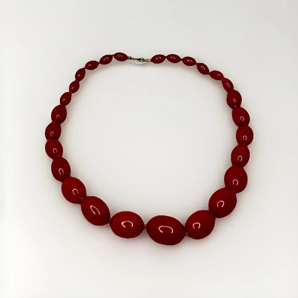 VTG Marked Trifari Red Beaded Necklace Retro Stamped Bounding Pooh Ariel Tiki